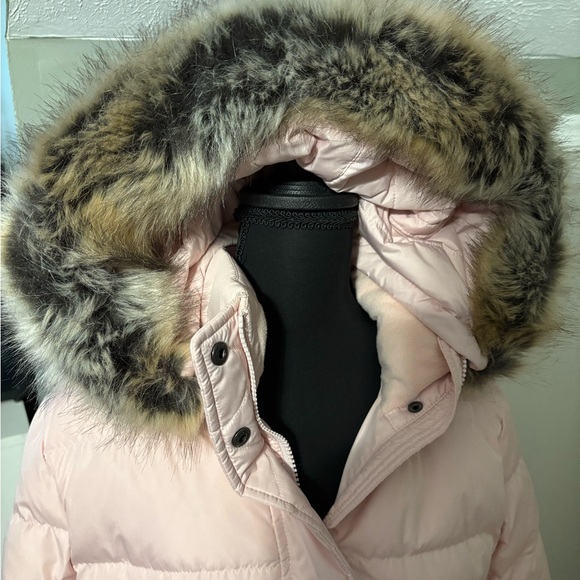 Lands’ End Light Pink Women's Down Fur-Trimmed Hood 3/4 Length Puffer Coat SMALL - Picture 3 of 6